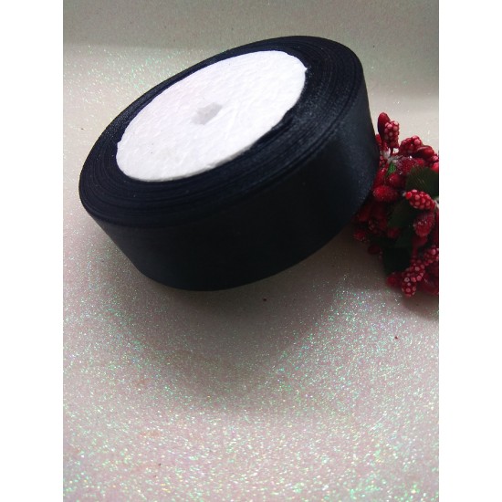 ОПТ Лента атласная однотонная 2,5 см*25 ярдов, цв. черный, цена за катушку